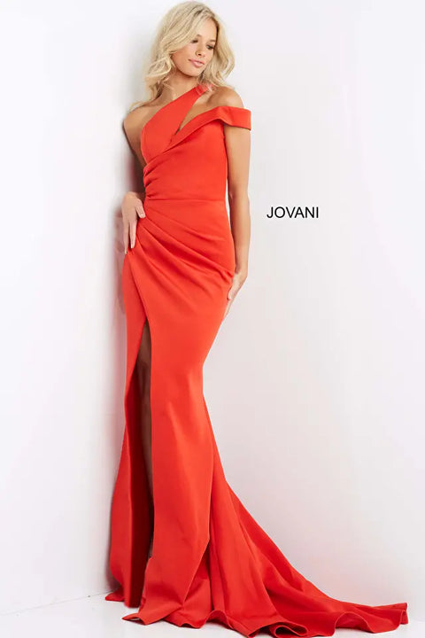 Jovani 04222 Scuba Elegant One Shoulder Ruched Evening Dress