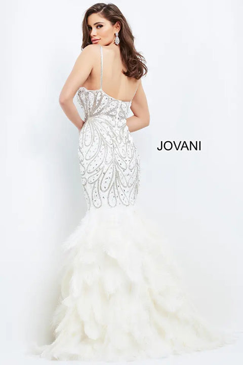 Jovani 04625 Floor Length Dress With Mermaid Feather Bottom