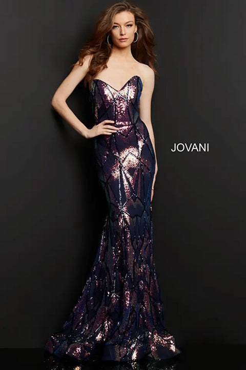 Jovani 05100 Embellished Strapless Sequin Plus Size Party Dress