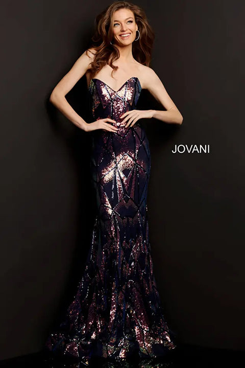 Jovani 05100 Embellished Strapless Sequin Plus Size Party Dress