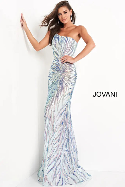Jovani 05664 One Shoulder Sequin Embellished Sheath Dress