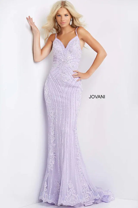 Jovani 05752 Spaghetti Strap V Neck Dress