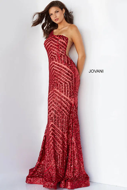 Jovani 06017 One Shoulder Sequin Fitted Embellished Beaded Long Dress