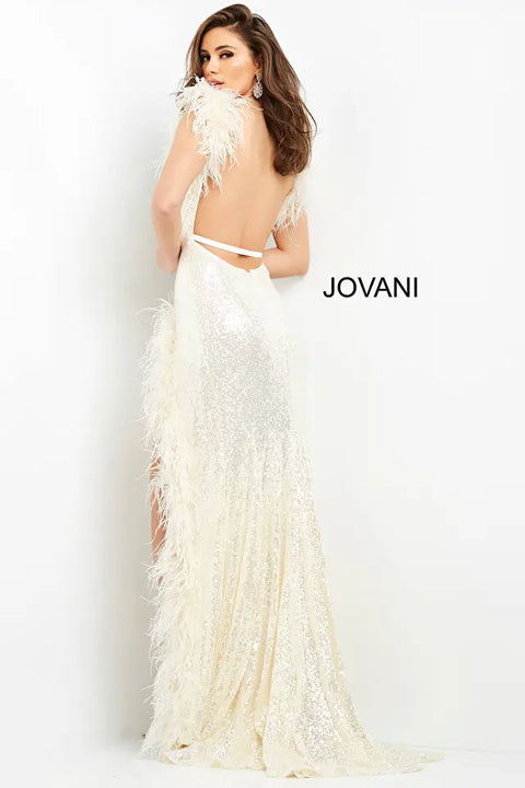 Jovani 06164 Feather Fitted Sequin Special Occiasion Dress