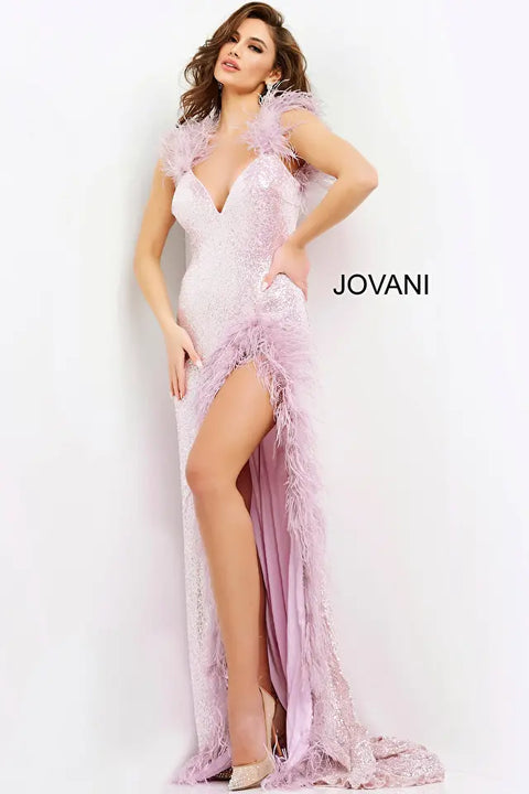 Jovani 06164 Feather Fitted Sequin Special Occiasion Dress