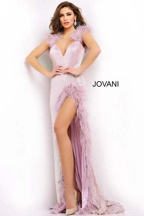 Jovani 06164 Feather Fitted Sequin Special Occiasion Dress