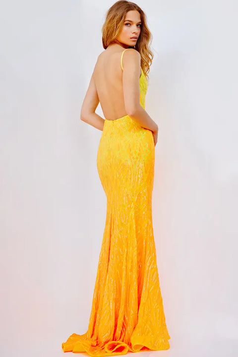 Jovani 06450 Backless V Neck Sequin Party Gown