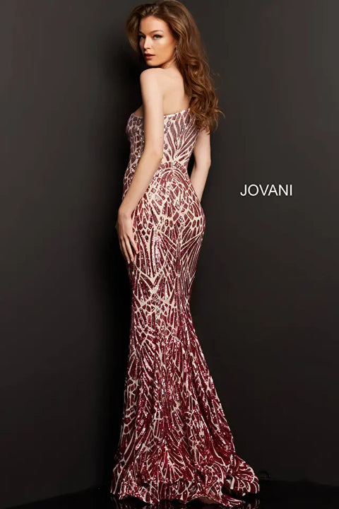 Jovani 06469 Fuchsia Embellished Sequin One Shoulder Sheath Dress