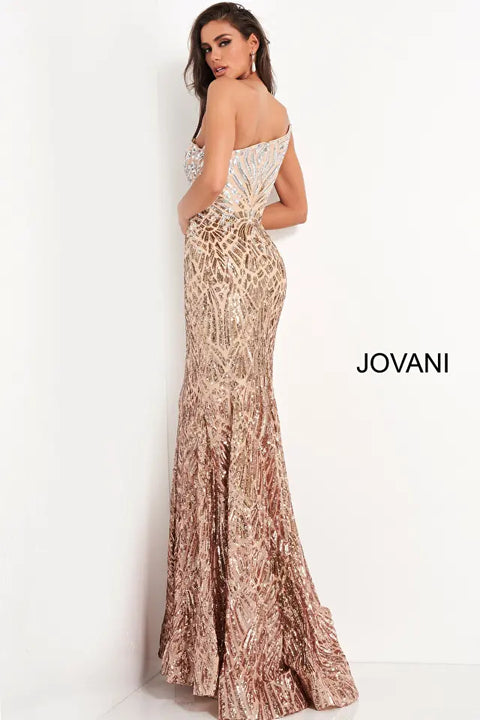 Jovani 06469 Fuchsia Embellished Sequin One Shoulder Sheath Dress