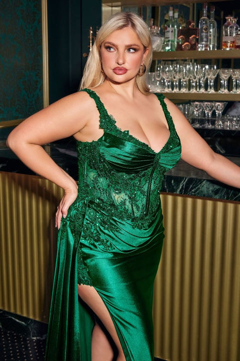 Ladivine - KV1125C Satin Fitted Embellished Body Dress
