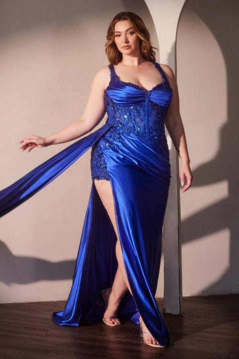 Ladivine - KV1125C Satin Fitted Embellished Body Dress