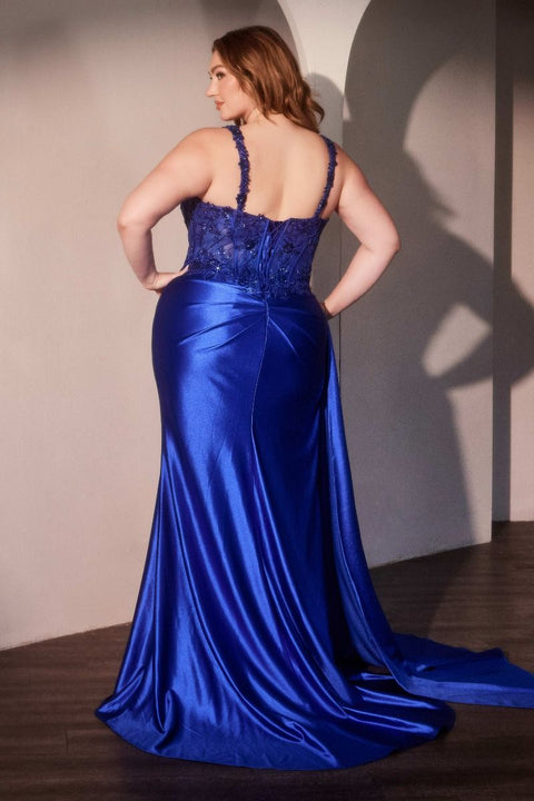 Ladivine - KV1125C Satin Fitted Embellished Body Dress