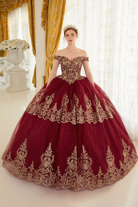 Ladivine - 15705 Lace Sweetheart Neckline Off The Shoulder Ball Gown