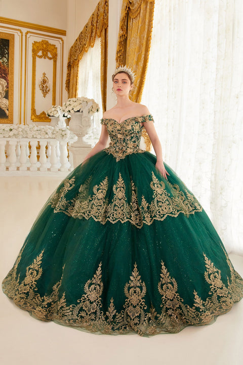 Ladivine - 15705 Lace Sweetheart Neckline Off The Shoulder Ball Gown