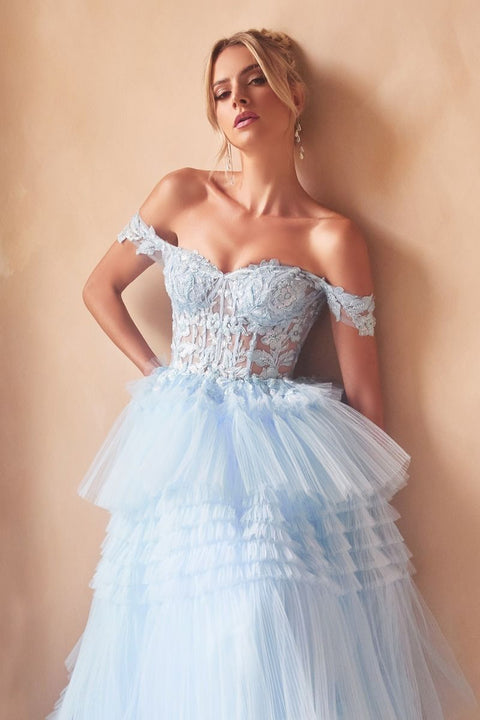 Ladivine - 9315 Tulle Sweetheart Neckline Off The Shoulder Ball Gown