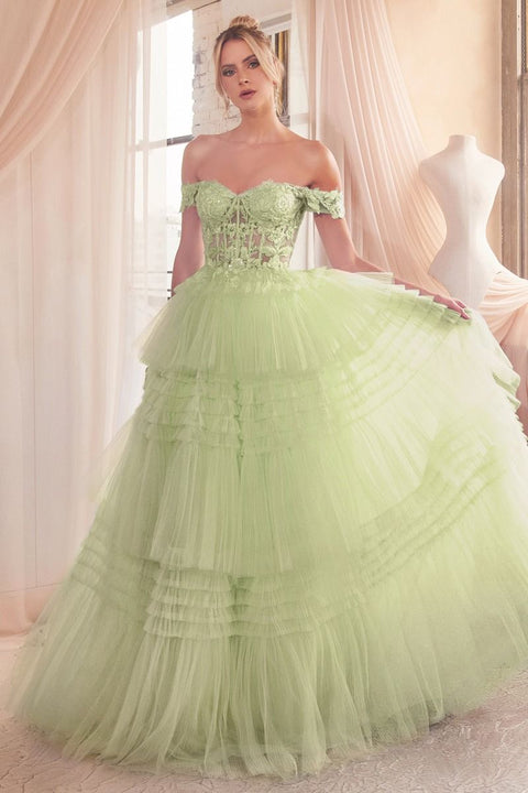 Ladivine - 9315 Tulle Sweetheart Neckline Off The Shoulder Ball Gown