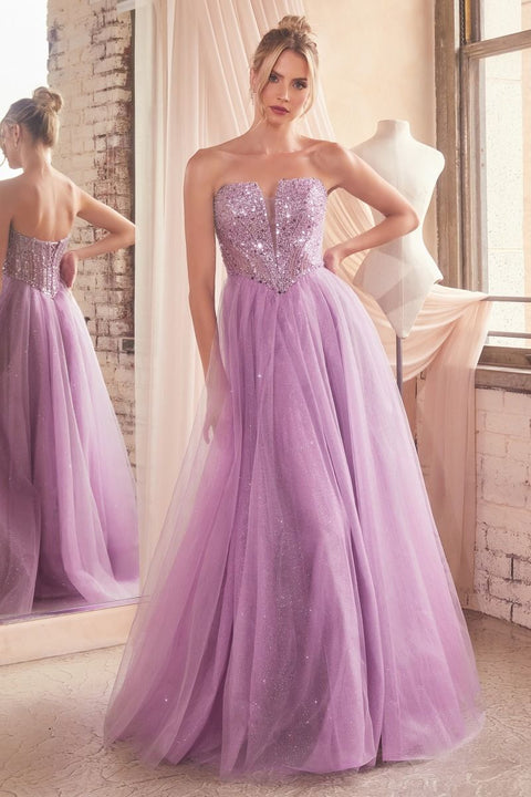 Ladivine - CD0217 Sequin V Neck A-line Strapless Prom Dress