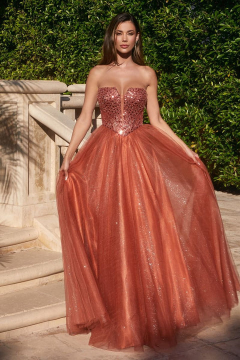 Ladivine - CD0217 Sequin V Neck A-line Strapless Prom Dress