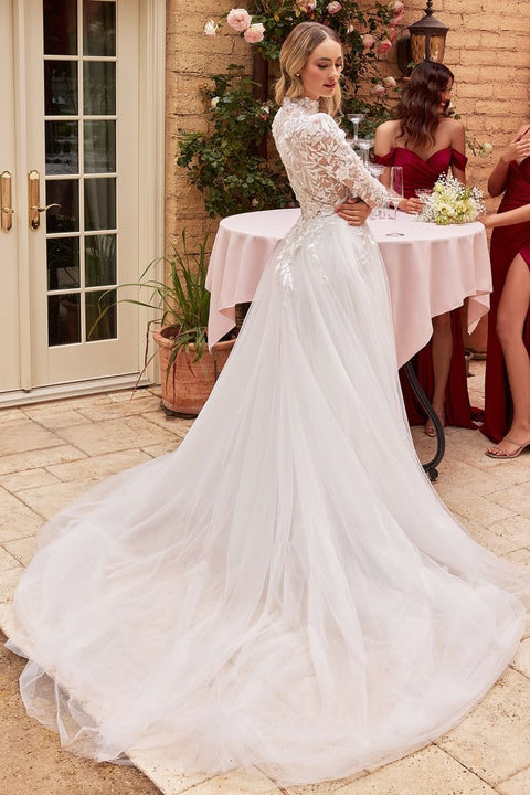 Ladivine - CDS433W Tulle High Neck A-line Long Sleeve Ball Gown