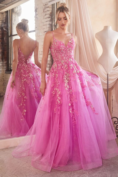 Ladivine - CM347 Tulle V Neck Prom Dress