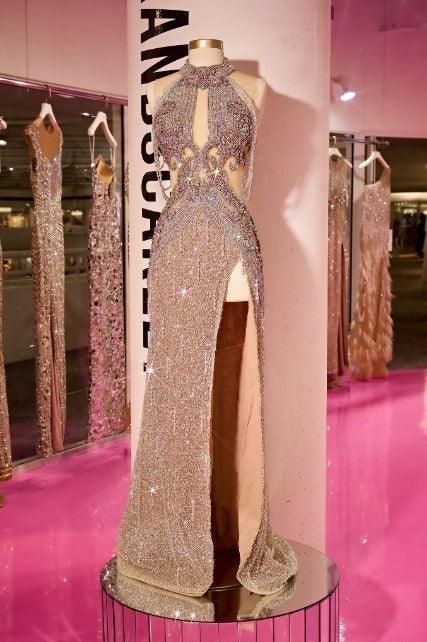 Portia And Scarlett High Neck Off Shoulder Couture Dress PS23704C