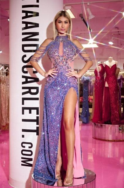Portia And Scarlett High Neck Off Shoulder Couture Dress PS23704C