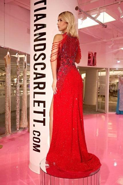 Portia And Scarlett High Neck Off Shoulder Couture Dress PS23704C