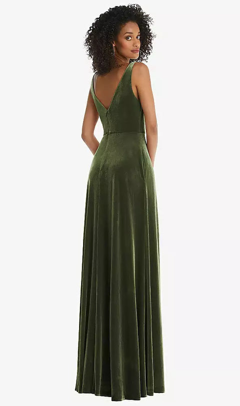 Thread Bridesmaid Th085 Velvet Maxi Dress With Shirred Bodice And Front Slit