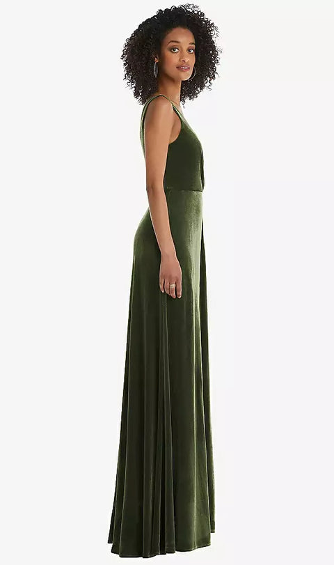 Thread Bridesmaid Th085 Velvet Maxi Dress With Shirred Bodice And Front Slit