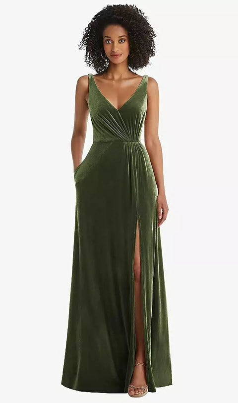 Thread Bridesmaid Th085 Velvet Maxi Dress With Shirred Bodice And Front Slit