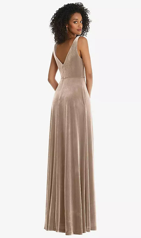 Thread Bridesmaid Th085 Velvet Maxi Dress With Shirred Bodice And Front Slit