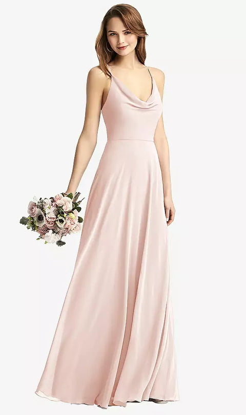 Thread Bridesmaid Th015 Cowl Neck Criss Cross Back Maxi Dress