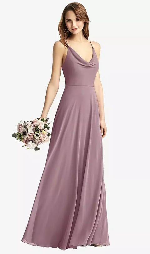 Thread Bridesmaid Th015 Cowl Neck Criss Cross Back Maxi Dress