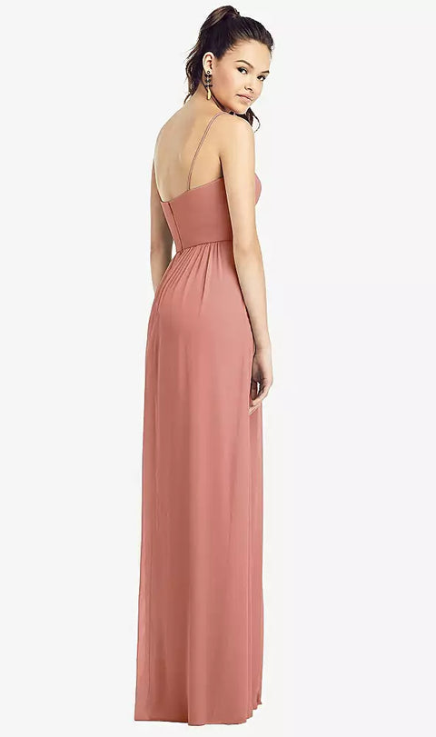 Thread Bridesmaid Th017 Slim Spaghetti Strap Chiffon Dress With Front Slit