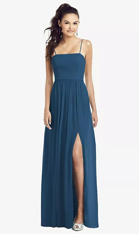 Thread Bridesmaid Th017 Slim Spaghetti Strap Chiffon Dress With Front Slit