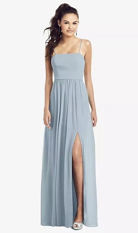 Thread Bridesmaid Th017 Slim Spaghetti Strap Chiffon Dress With Front Slit