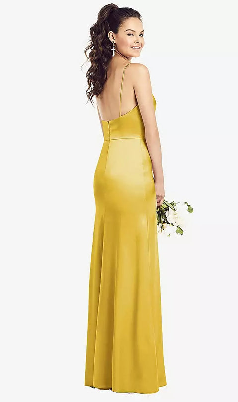 Thread Bridesmaid Th022 Slim Spaghetti Strap Wrap Bodice Trumpet Gown