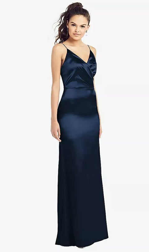 Thread Bridesmaid Th022 Slim Spaghetti Strap Wrap Bodice Trumpet Gown