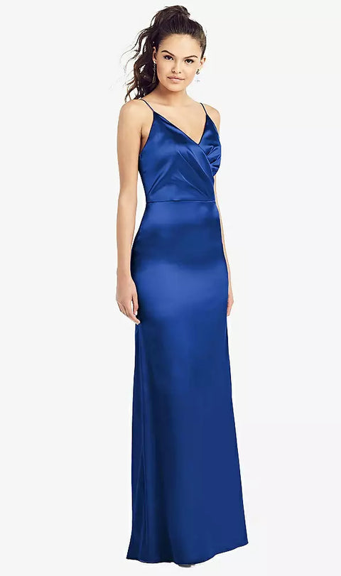 Thread Bridesmaid Th022 Slim Spaghetti Strap Wrap Bodice Trumpet Gown