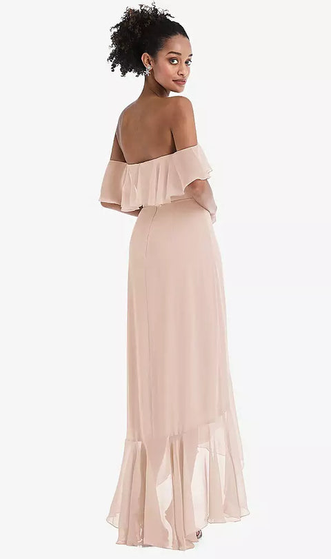 Thread Bridesmaid Th039 Off-the-shoulder Ruffled High Low Maxi Dress