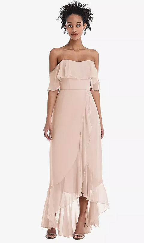 Thread Bridesmaid Th039 Off-the-shoulder Ruffled High Low Maxi Dress