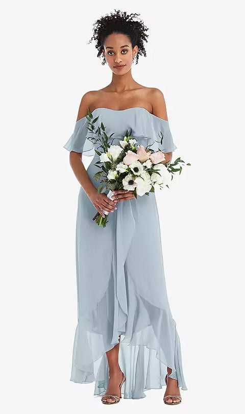 Thread Bridesmaid Th039 Off-the-shoulder Ruffled High Low Maxi Dress