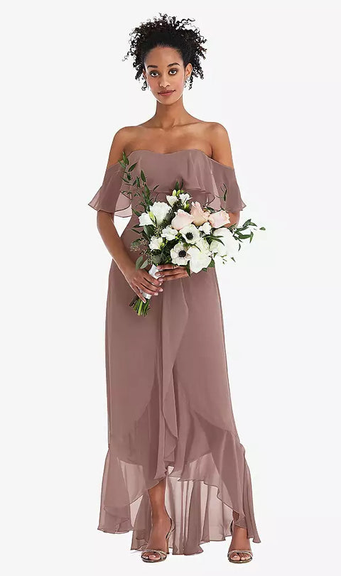 Thread Bridesmaid Th039 Off-the-shoulder Ruffled High Low Maxi Dress