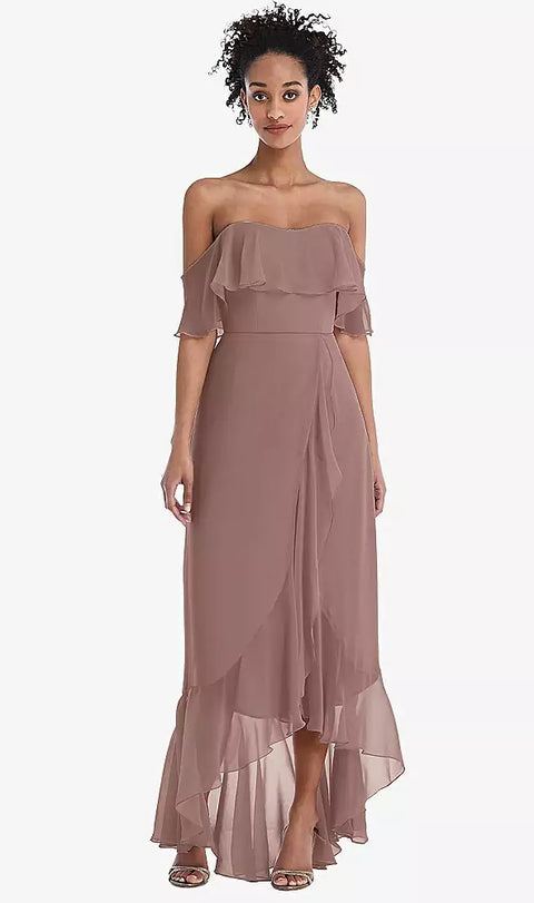 Thread Bridesmaid Th039 Off-the-shoulder Ruffled High Low Maxi Dress