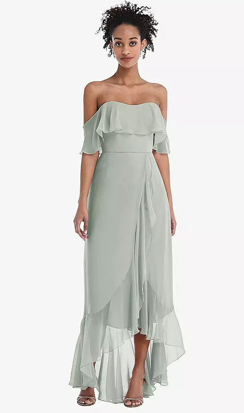 Thread Bridesmaid Th039 Off-the-shoulder Ruffled High Low Maxi Dress