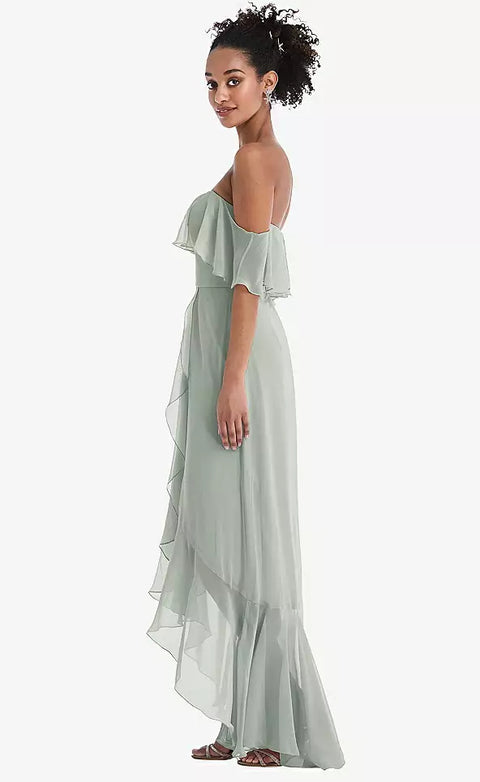 Thread Bridesmaid Th039 Off-the-shoulder Ruffled High Low Maxi Dress