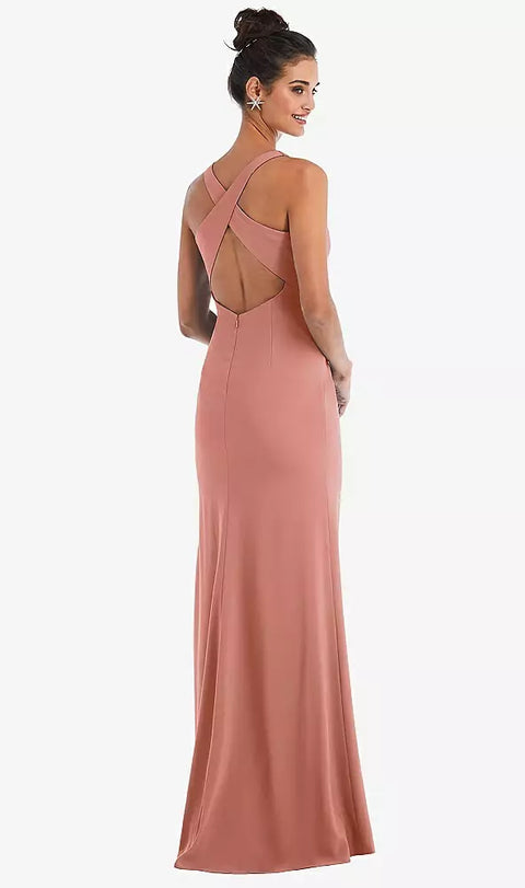 Thread Bridesmaid Th050 Criss-cross Cutout Back Maxi Dress With Front Slit