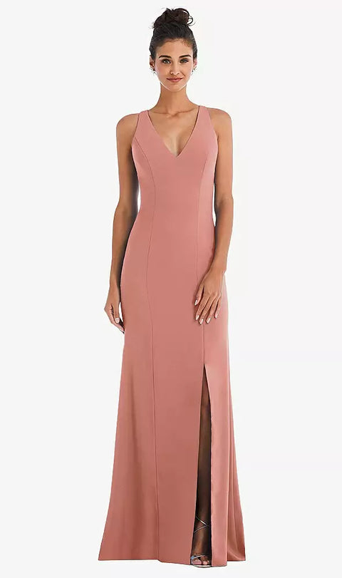 Thread Bridesmaid Th050 Criss-cross Cutout Back Maxi Dress With Front Slit