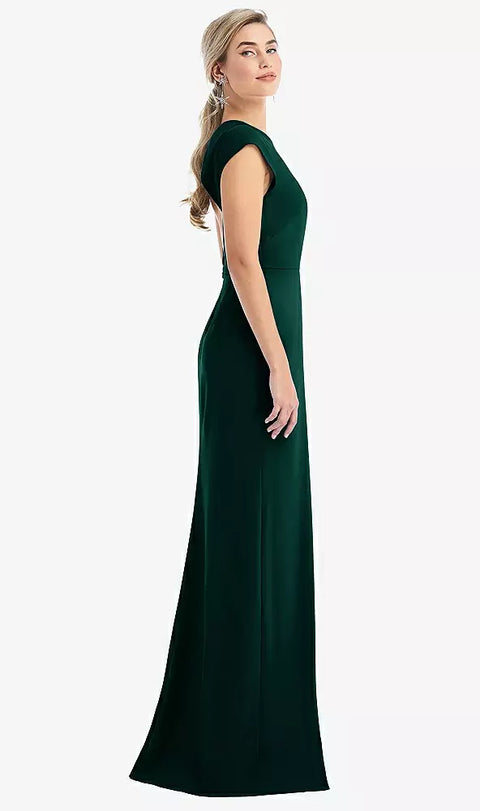 Thread Bridesmaid Th051 Cap Sleeve Open-back Trumpet Gown With Front Slit