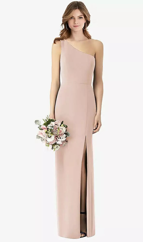 Thread Bridesmaid Th087 One-shoulder Crepe Trumpet Gown With Front Slit